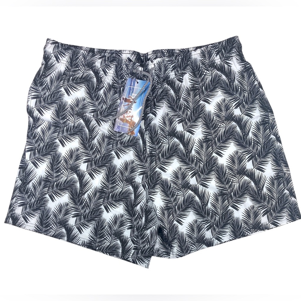 Men's XL Biwisy Swim Shorts White Black Mesh Lined Drawstring Waist NEW NWT